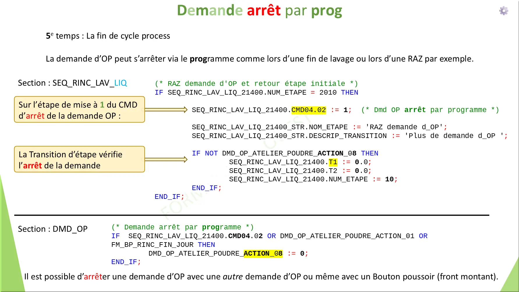 Demande arrêt par prog